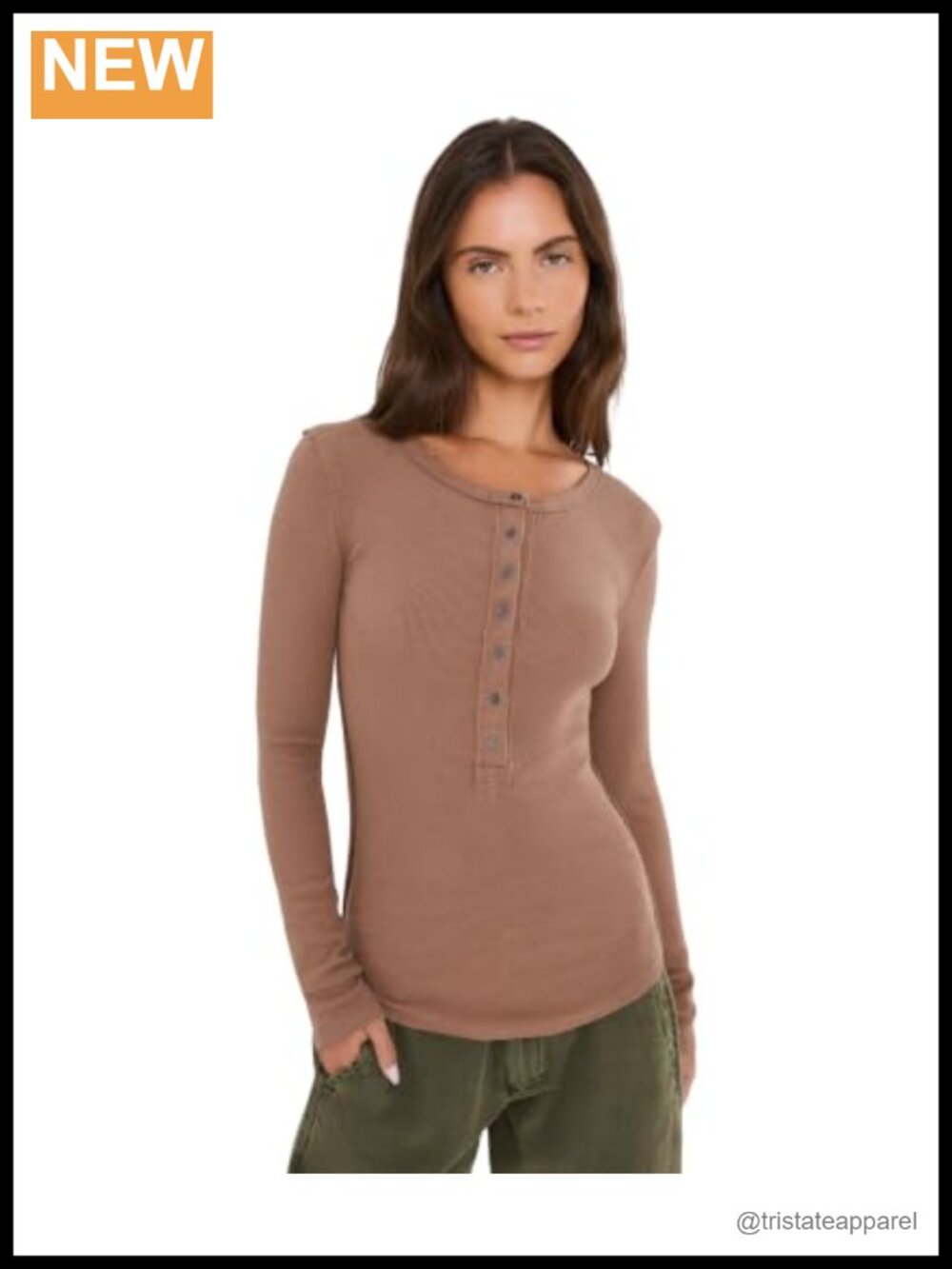 Women's Cotton Henley Top Button Placket Long Sleeve
